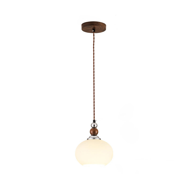 Traditionelle Vintage Oval Holz Eisen Glas 1-Licht Pendelleuchte für Wohnzimmer 