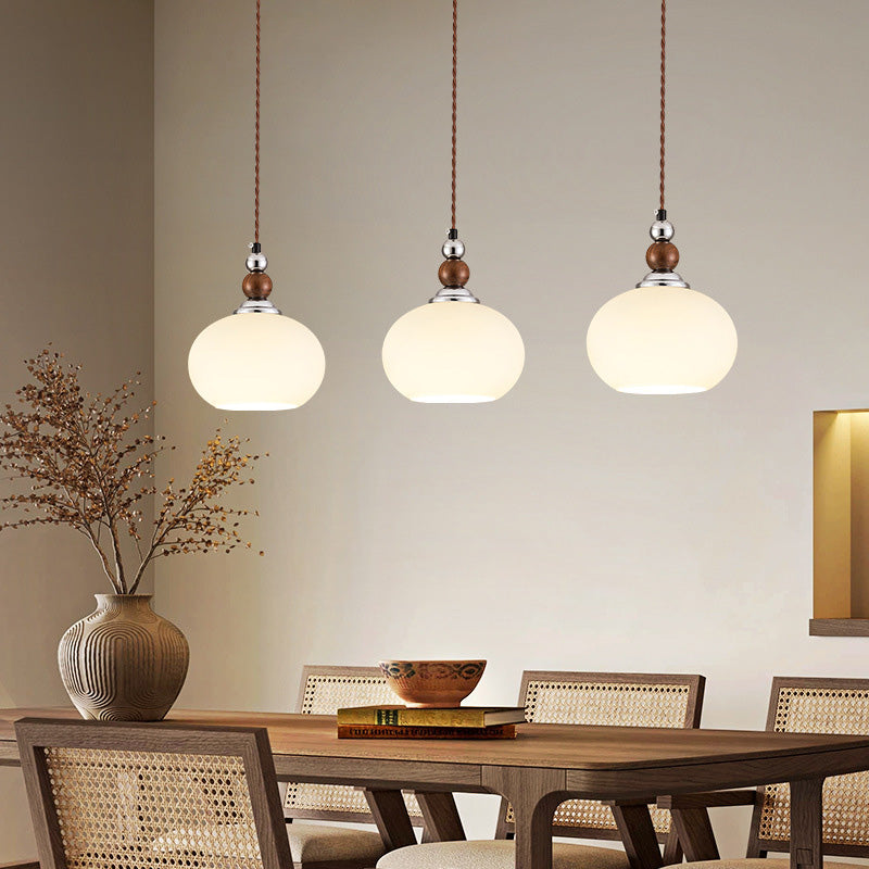Traditionelle Vintage Oval Holz Eisen Glas 1-Licht Pendelleuchte für Wohnzimmer 