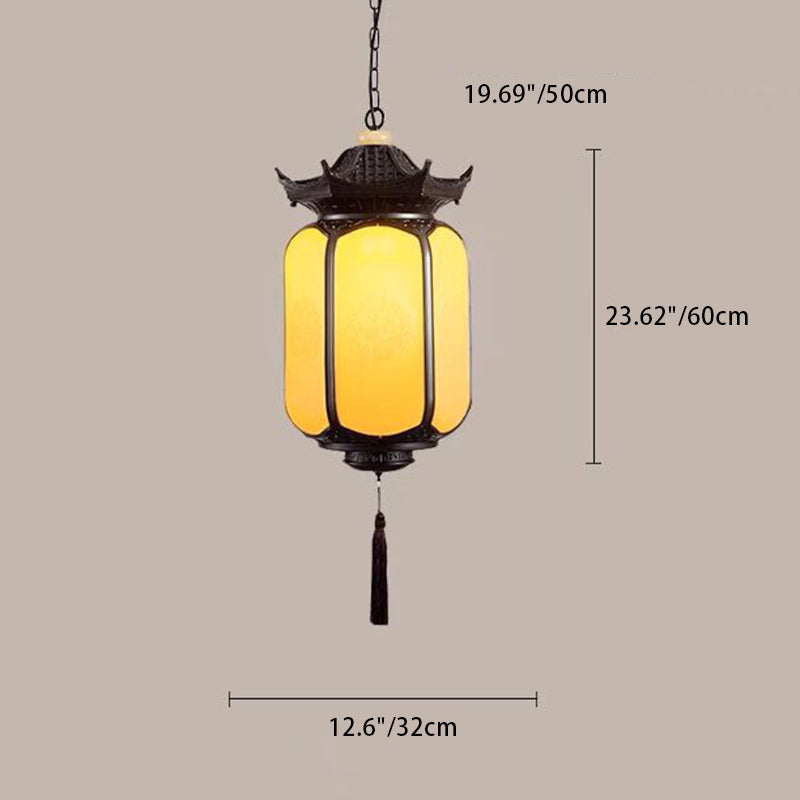 Traditional Chinese Waterproof Xiang Yun Hexagonal Lantern Aluminum PC Pendant Light For Garden