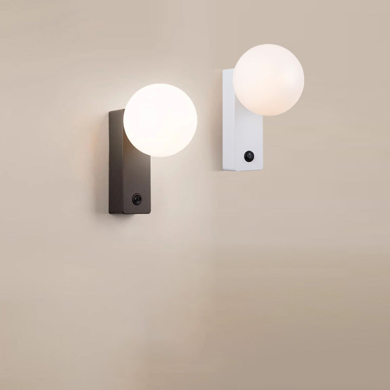 Moderne Einfachheit rechteckige Kugel Aluminium ABS 1-Licht Wandleuchte Lampe für Schlafzimmer 