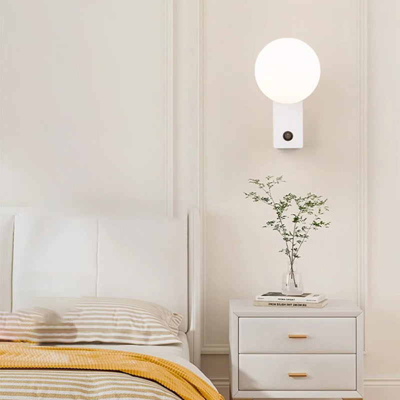 Moderne Einfachheit rechteckige Kugel Aluminium ABS 1-Licht Wandleuchte Lampe für Schlafzimmer 