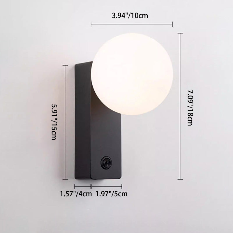 Moderne Einfachheit rechteckige Kugel Aluminium ABS 1-Licht Wandleuchte Lampe für Schlafzimmer 