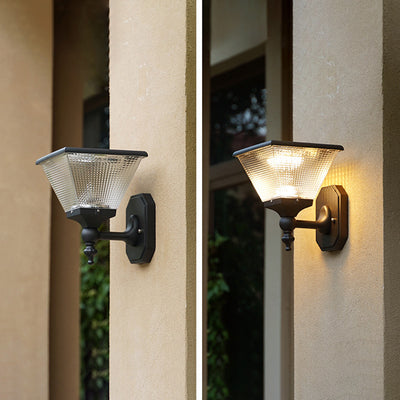 مصباح حائط LED من الألومنيوم بتصميم عصري بسيط مقاوم للماء بشكل مربع دائري للطاقة الشمسية للاستخدام في الفناء الخارجي 