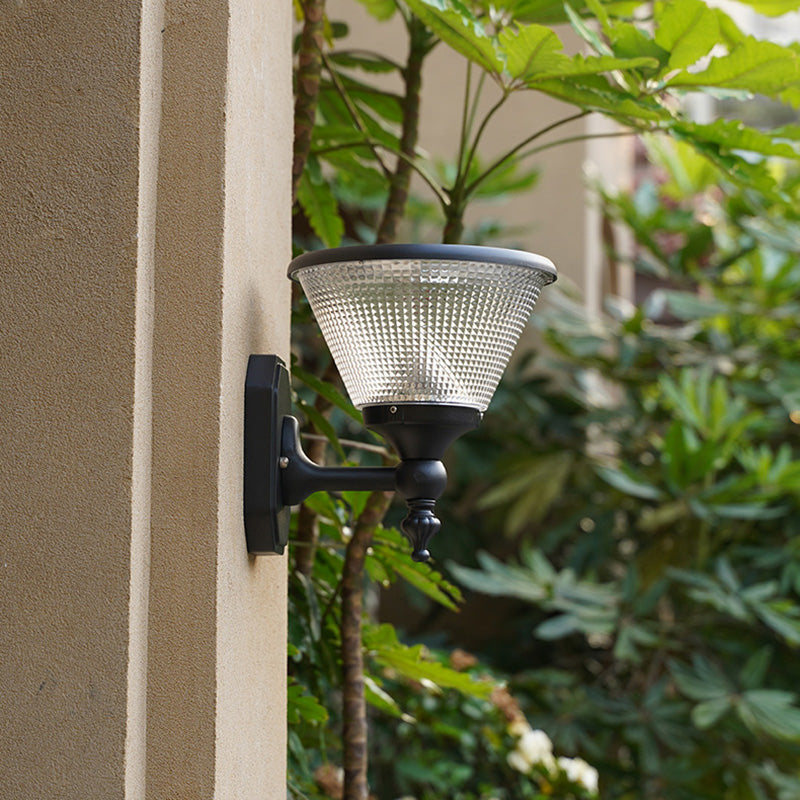 مصباح حائط LED من الألومنيوم بتصميم عصري بسيط مقاوم للماء بشكل مربع دائري للطاقة الشمسية للاستخدام في الفناء الخارجي 