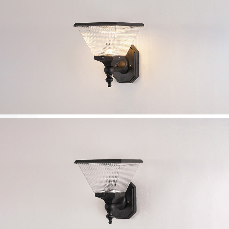 مصباح حائط LED من الألومنيوم بتصميم عصري بسيط مقاوم للماء بشكل مربع دائري للطاقة الشمسية للاستخدام في الفناء الخارجي 