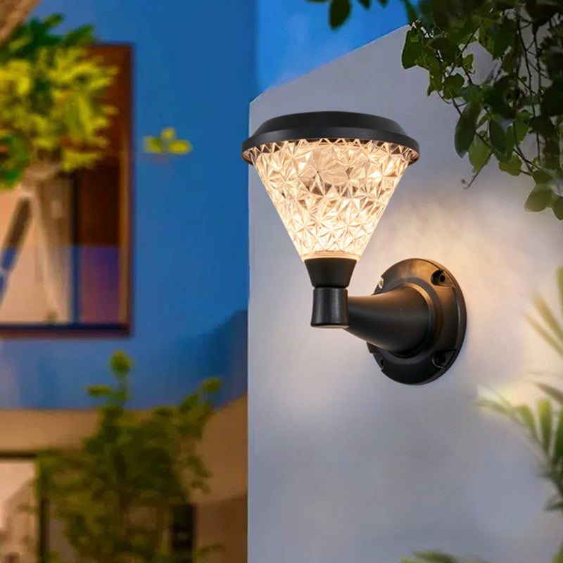 مصباح حائط LED مربع دائري بسيط حديث يعمل بالطاقة الشمسية لجلسات الفناء الخارجية 