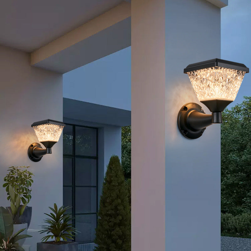 مصباح حائط LED مربع دائري بسيط حديث يعمل بالطاقة الشمسية لجلسات الفناء الخارجية 