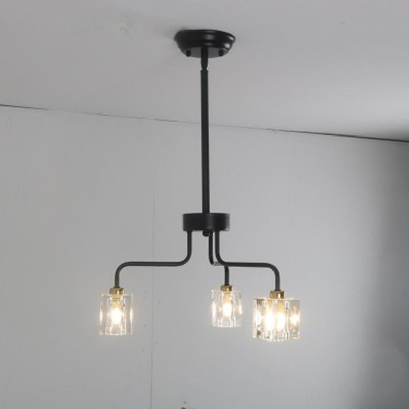 Moderner minimalistischer rechteckiger Schattenzweig Eisenkristall 3-Licht Kronleuchter für Wohnzimmer 