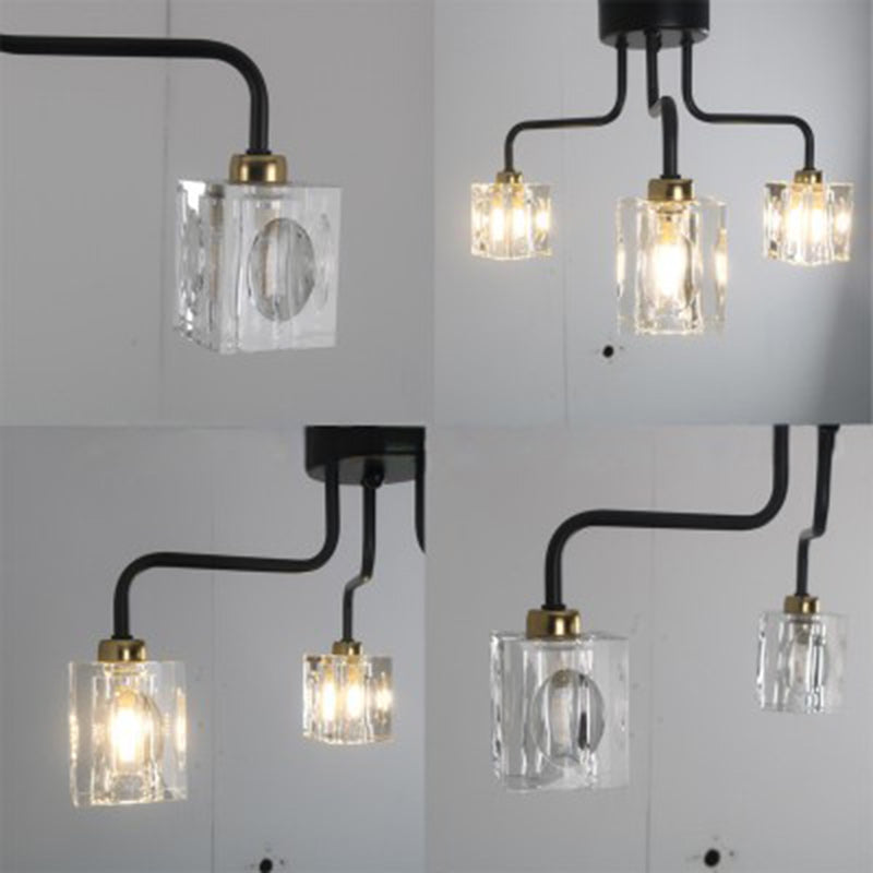 Moderner minimalistischer rechteckiger Schattenzweig Eisenkristall 3-Licht Kronleuchter für Wohnzimmer 