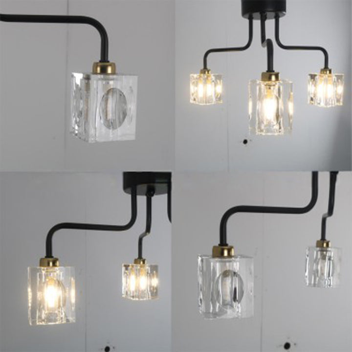 Moderner minimalistischer rechteckiger Schattenzweig Eisenkristall 3-Licht Kronleuchter für Wohnzimmer 