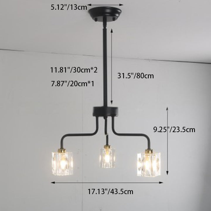 Moderner minimalistischer rechteckiger Schattenzweig Eisenkristall 3-Licht Kronleuchter für Wohnzimmer 