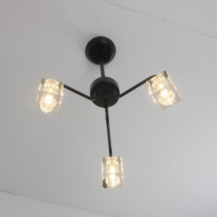 Moderner minimalistischer rechteckiger Schattenzweig Eisenkristall 3-Licht Kronleuchter für Wohnzimmer 