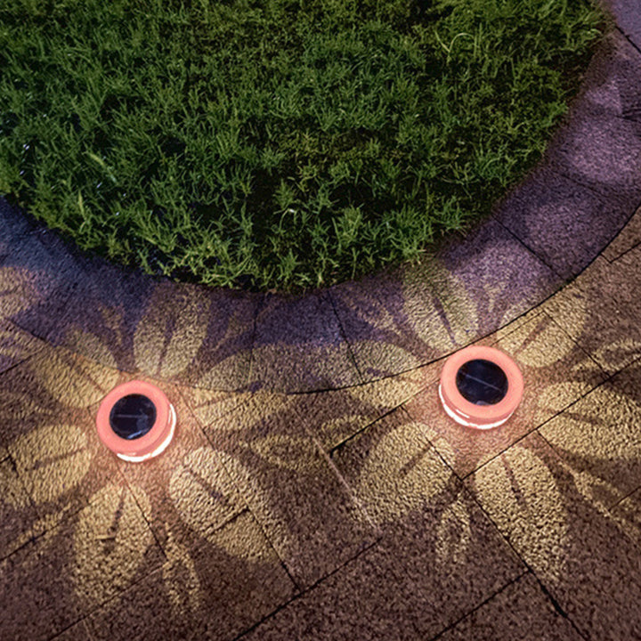 Moderne Art Deco Solar Runde Aushöhlen Blume Muster Kunststoff LED Außenleuchte Für Garten 