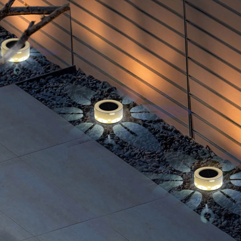 Modern Art Deco Solar Round Hollow Out Flower Pattern Plastic LED Outdoor Light For Garden