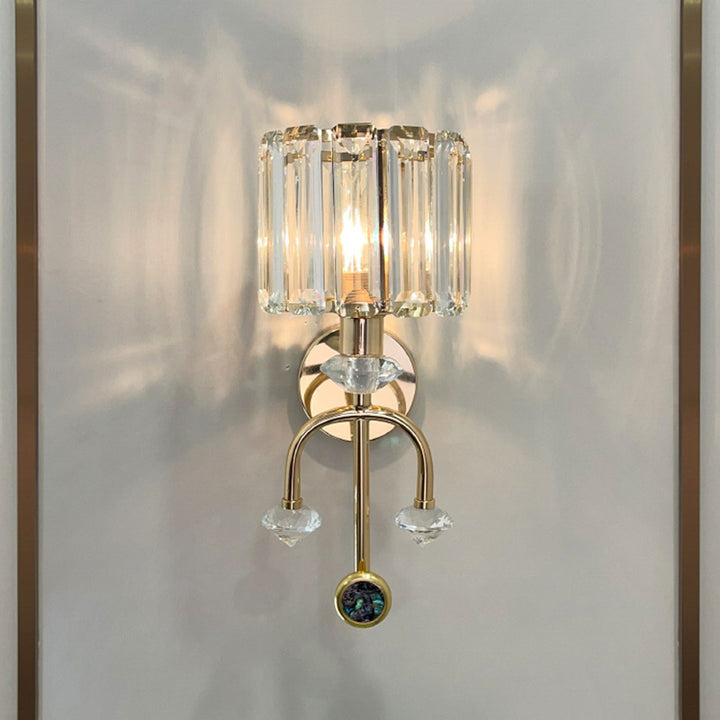 Contemporary Nordic Round Cylinder Iron Crystal 1-Light Wall Sconce Lamp For Living Room