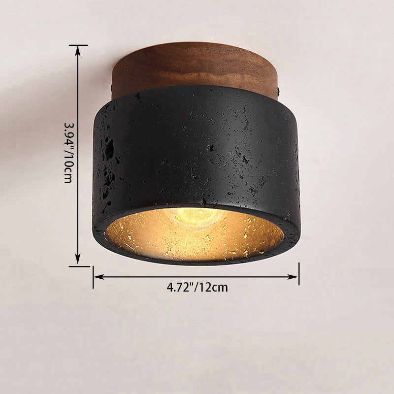 Luz de techo semiempotrada de 1 luz de travertino negro cilíndrico de madera tradicional japonesa para pasillo 