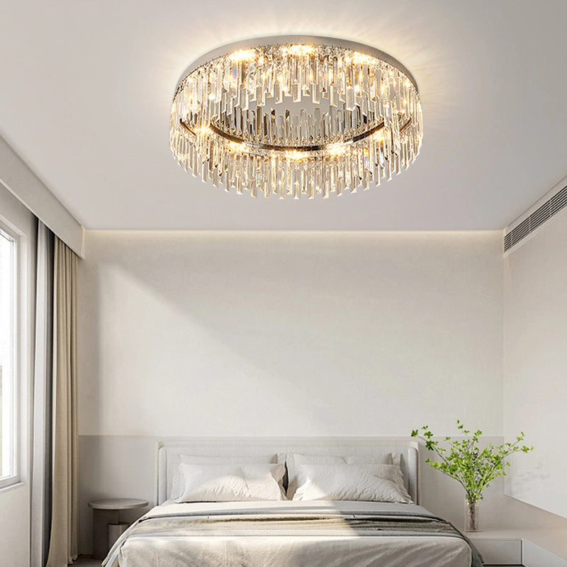 Modern Luxury Round Irregular Crystal Stainless Steel LED Flush Mount Ceiling Light For Living Room