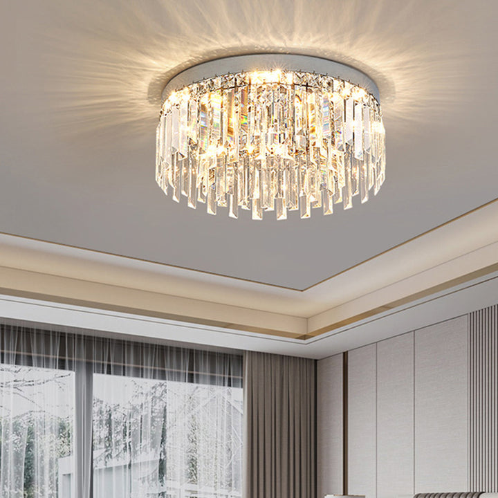Moderne Luxus Runde Unregelmäßige Kristall Edelstahl LED Unterputz Deckenleuchte Für Wohnzimmer 