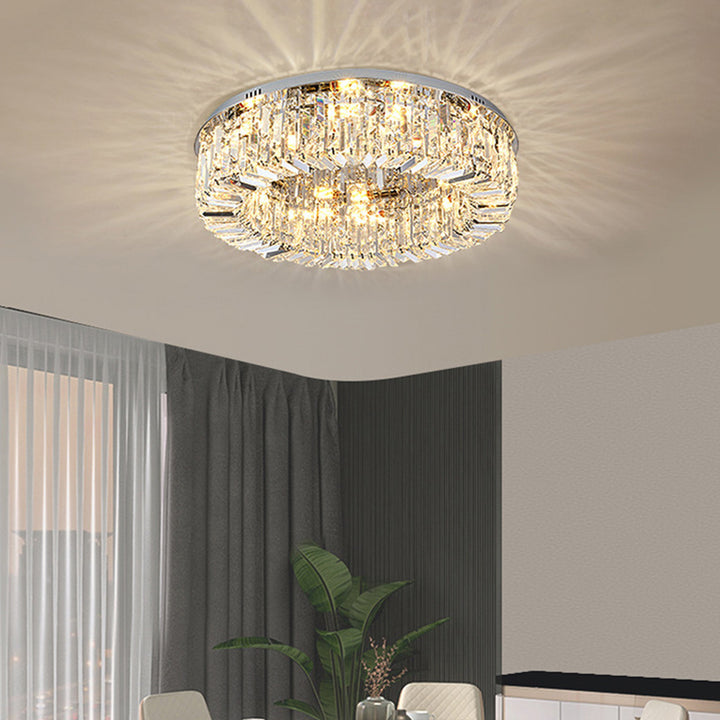 Moderne Luxus Runde Kristall Edelstahl LED Licht Deckenleuchte Für Wohnzimmer 