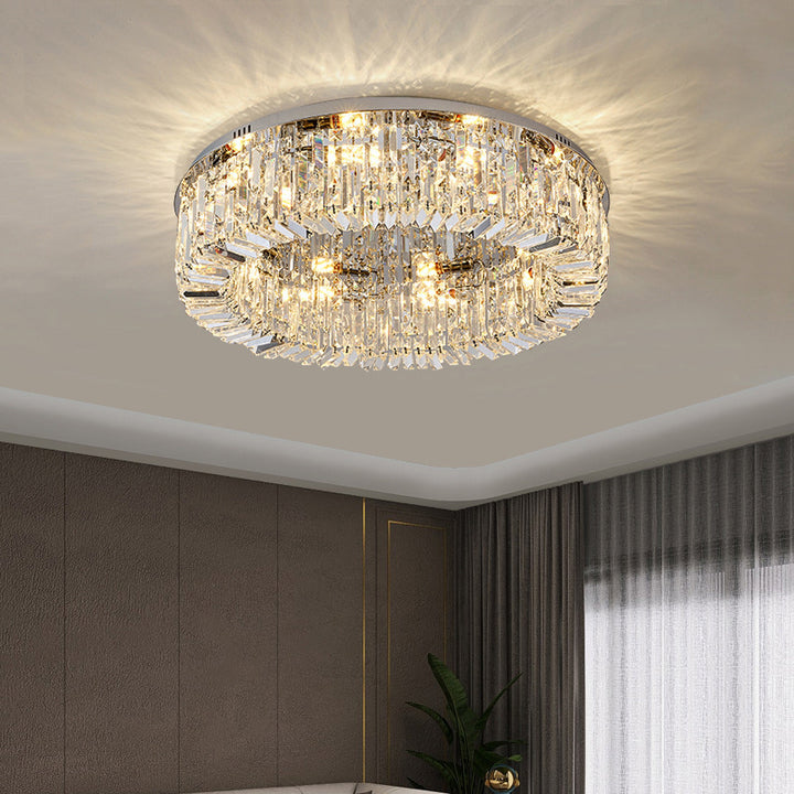 Moderne Luxus Runde Kristall Edelstahl LED Licht Deckenleuchte Für Wohnzimmer 