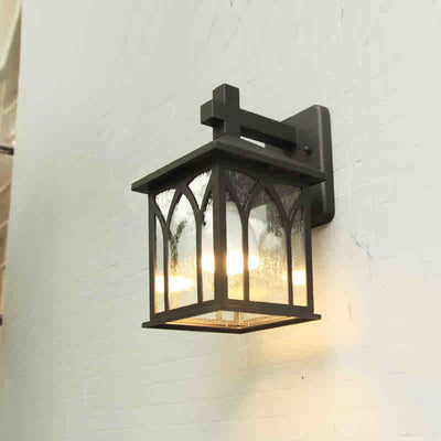 Lámpara Aplique de Pared de 1 Luz de Vidrio de Aluminio en Forma de Casa Rectangular de Simplicidad Moderna para Patio Exterior 