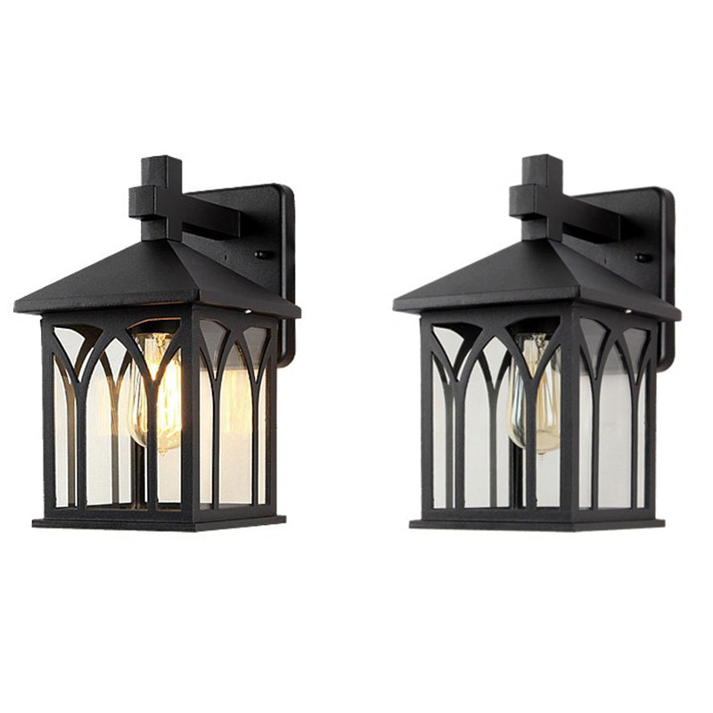 Lámpara Aplique de Pared de 1 Luz de Vidrio de Aluminio en Forma de Casa Rectangular de Simplicidad Moderna para Patio Exterior 