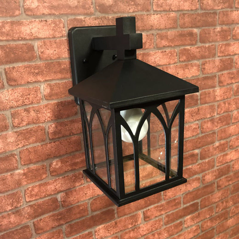 Lámpara Aplique de Pared de 1 Luz de Vidrio de Aluminio en Forma de Casa Rectangular de Simplicidad Moderna para Patio Exterior 