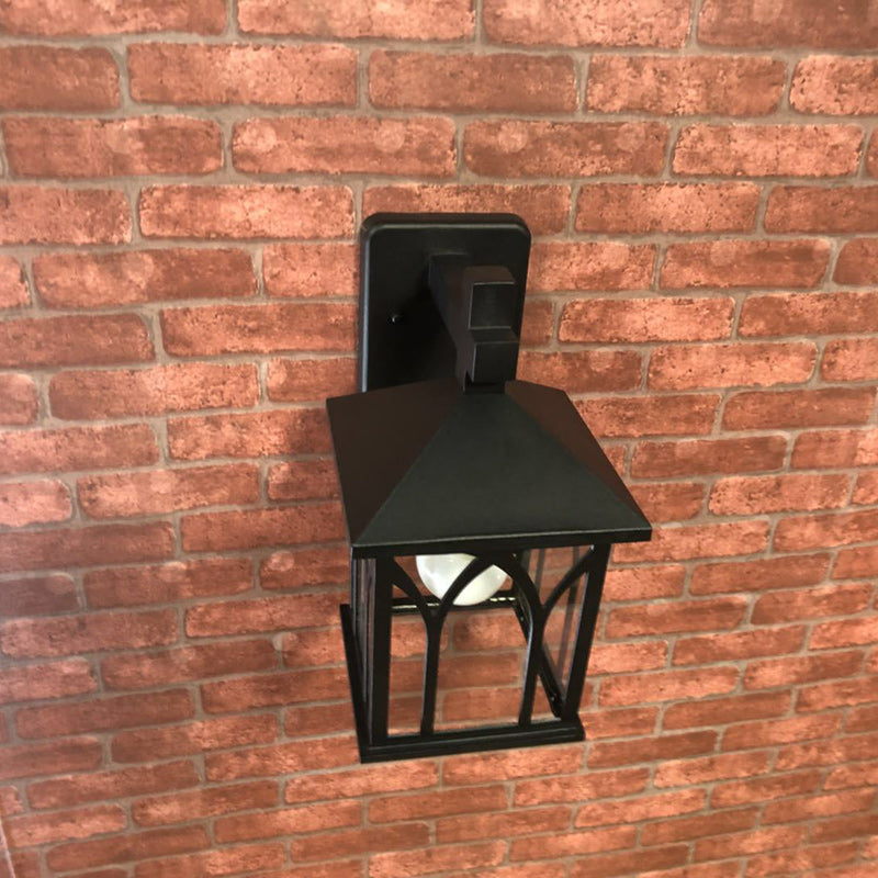Lámpara Aplique de Pared de 1 Luz de Vidrio de Aluminio en Forma de Casa Rectangular de Simplicidad Moderna para Patio Exterior 