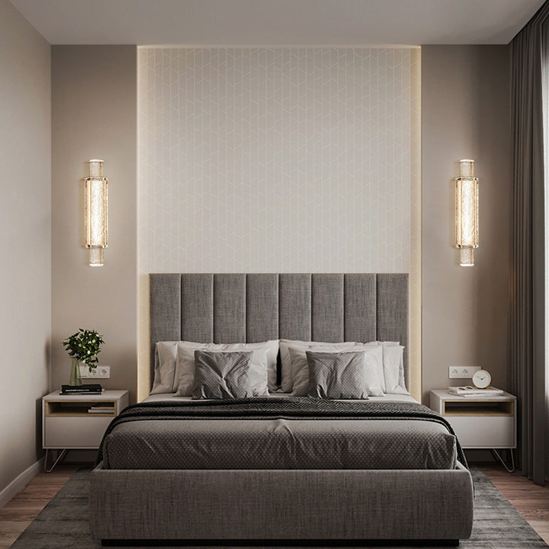 Applique Murale Moderne en Verre et Fer Cylindrique de Luxe avec LED pour Salon 