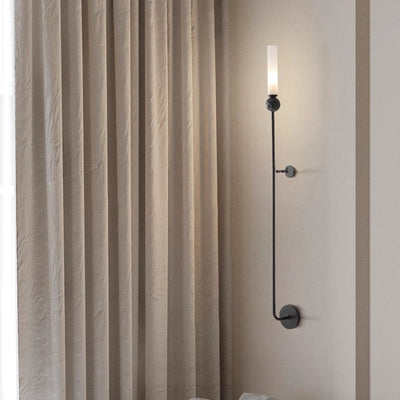 Applique murale moderne de luxe à cylindre long en cuivre et marbre avec 1 lumière pour salon 