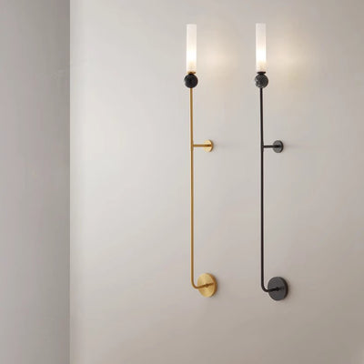 Applique murale moderne de luxe à cylindre long en cuivre et marbre avec 1 lumière pour salon 