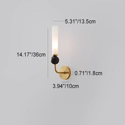 Applique murale moderne de luxe à cylindre long en cuivre et marbre avec 1 lumière pour salon 