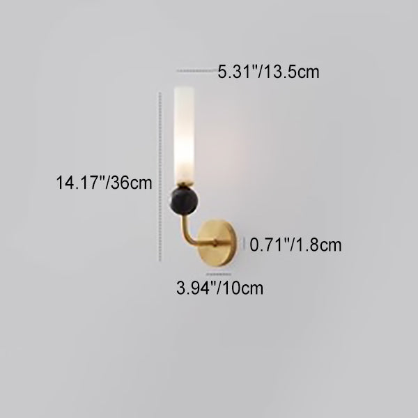 Applique murale moderne de luxe à cylindre long en cuivre et marbre avec 1 lumière pour salon 