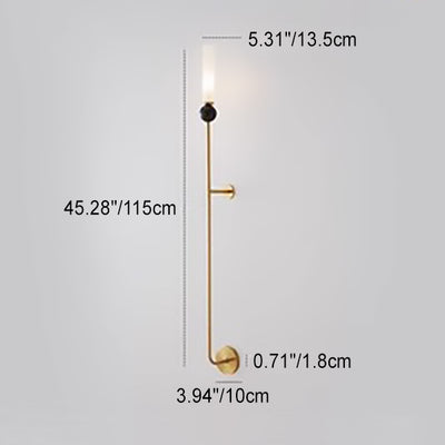 Applique murale moderne de luxe à cylindre long en cuivre et marbre avec 1 lumière pour salon 