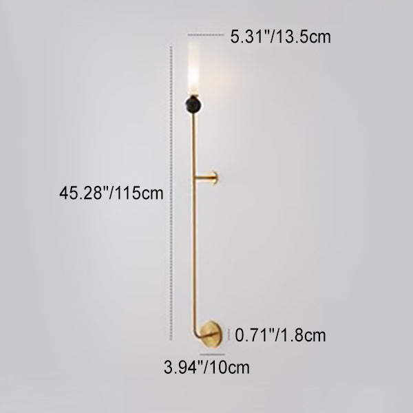 Applique murale moderne de luxe à cylindre long en cuivre et marbre avec 1 lumière pour salon 