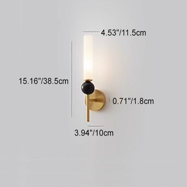 Applique murale moderne de luxe à cylindre long en cuivre et marbre avec 1 lumière pour salon 