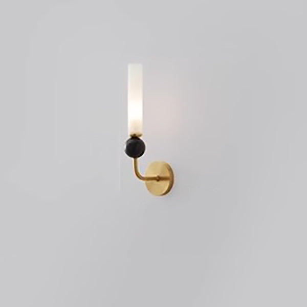 Applique murale moderne de luxe à cylindre long en cuivre et marbre avec 1 lumière pour salon 