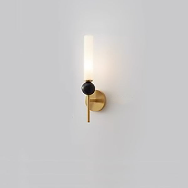 Applique murale moderne de luxe à cylindre long en cuivre et marbre avec 1 lumière pour salon 