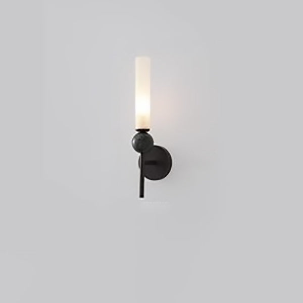 Applique murale moderne de luxe à cylindre long en cuivre et marbre avec 1 lumière pour salon 