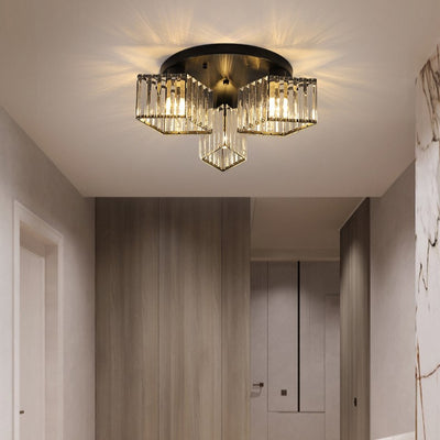 Zeitgenössische Luxus-Deckenleuchte mit rundem Diamant-Eisenkristall, 3/4/5/6 Lichter, halbbündige Montage, für Wohnzimmer 
