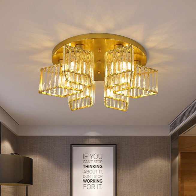 Zeitgenössische Luxus-Deckenleuchte mit rundem Diamant-Eisenkristall, 3/4/5/6 Lichter, halbbündige Montage, für Wohnzimmer 
