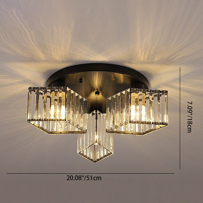 Zeitgenössische Luxus-Deckenleuchte mit rundem Diamant-Eisenkristall, 3/4/5/6 Lichter, halbbündige Montage, für Wohnzimmer 