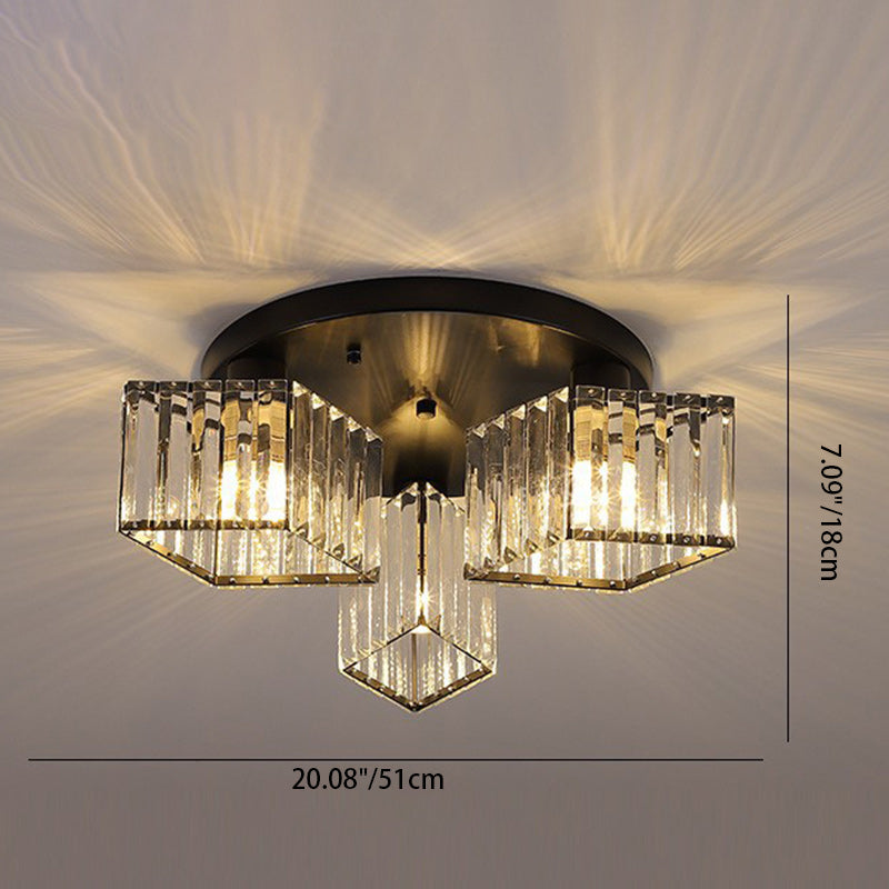 Zeitgenössische Luxus-Deckenleuchte mit rundem Diamant-Eisenkristall, 3/4/5/6 Lichter, halbbündige Montage, für Wohnzimmer 
