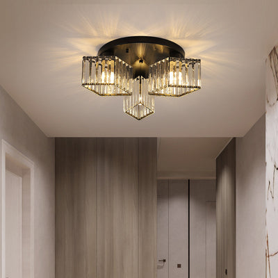 Zeitgenössische Luxus-Deckenleuchte mit rundem Diamant-Eisenkristall, 3/4/5/6 Lichter, halbbündige Montage, für Wohnzimmer 