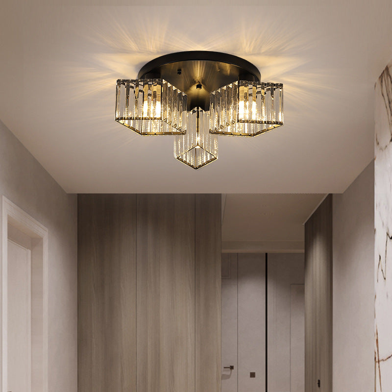 Zeitgenössische Luxus-Deckenleuchte mit rundem Diamant-Eisenkristall, 3/4/5/6 Lichter, halbbündige Montage, für Wohnzimmer 