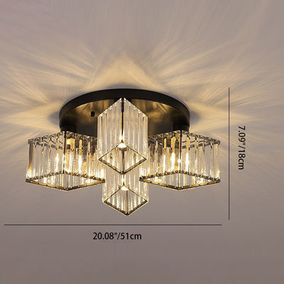 Zeitgenössische Luxus-Deckenleuchte mit rundem Diamant-Eisenkristall, 3/4/5/6 Lichter, halbbündige Montage, für Wohnzimmer 