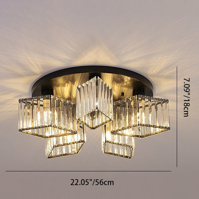 Zeitgenössische Luxus-Deckenleuchte mit rundem Diamant-Eisenkristall, 3/4/5/6 Lichter, halbbündige Montage, für Wohnzimmer 