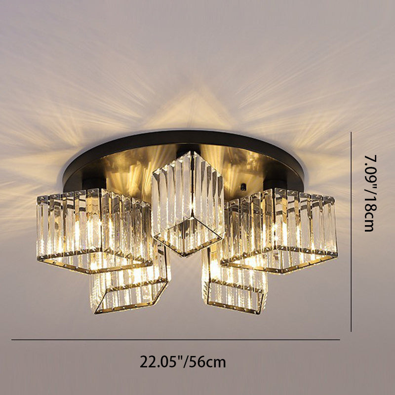 Zeitgenössische Luxus-Deckenleuchte mit rundem Diamant-Eisenkristall, 3/4/5/6 Lichter, halbbündige Montage, für Wohnzimmer 