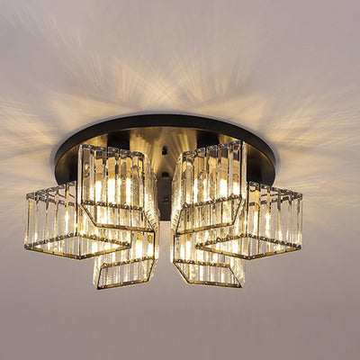 Zeitgenössische Luxus-Deckenleuchte mit rundem Diamant-Eisenkristall, 3/4/5/6 Lichter, halbbündige Montage, für Wohnzimmer 