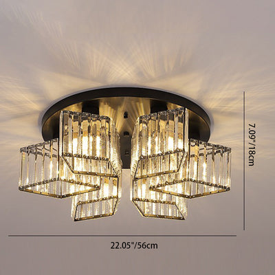Zeitgenössische Luxus-Deckenleuchte mit rundem Diamant-Eisenkristall, 3/4/5/6 Lichter, halbbündige Montage, für Wohnzimmer 